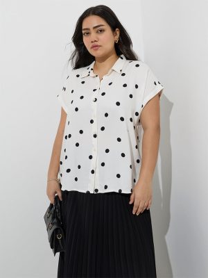 Gia White Polka Dots Printed Shirt