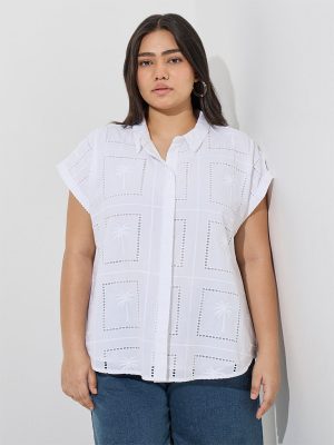 Gia White Tropical-Inspired Cotton Shirt