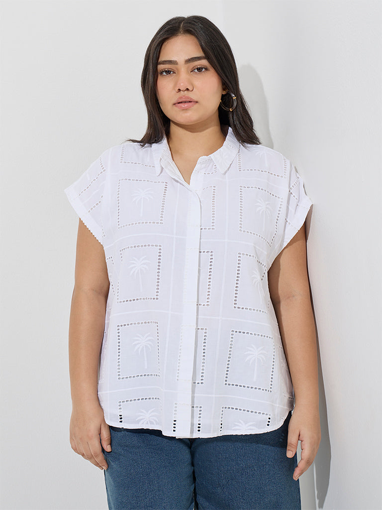 Gia White Tropical-Inspired Cotton Shirt