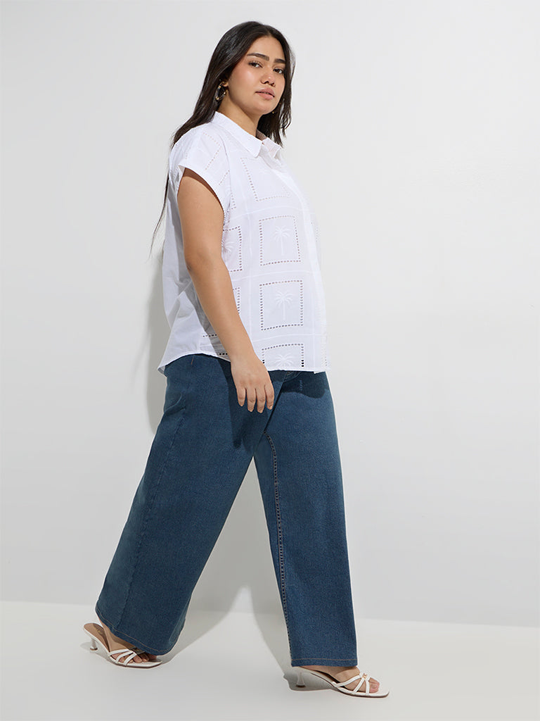 Gia White Tropical-Inspired Cotton Shirt - Image 2