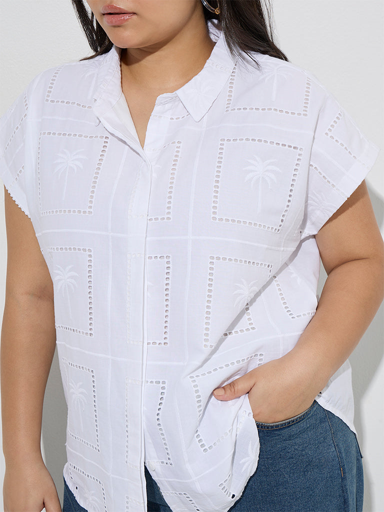 Gia White Tropical-Inspired Cotton Shirt - Image 3
