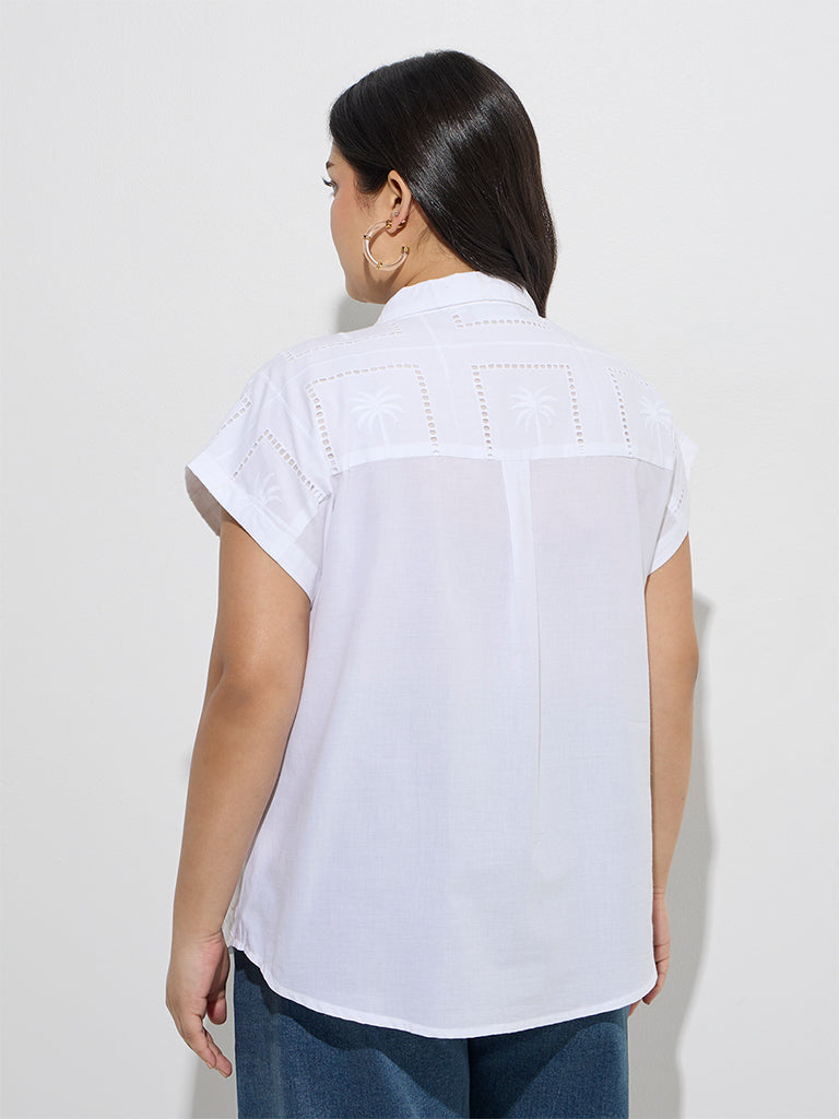 Gia White Tropical-Inspired Cotton Shirt - Image 4