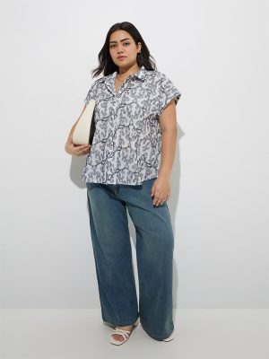 Gia Navy Floral Design Cotton Shirt