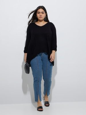 Gia Blue Slit Detailed Relaxed-Fit High-Rise Jeans