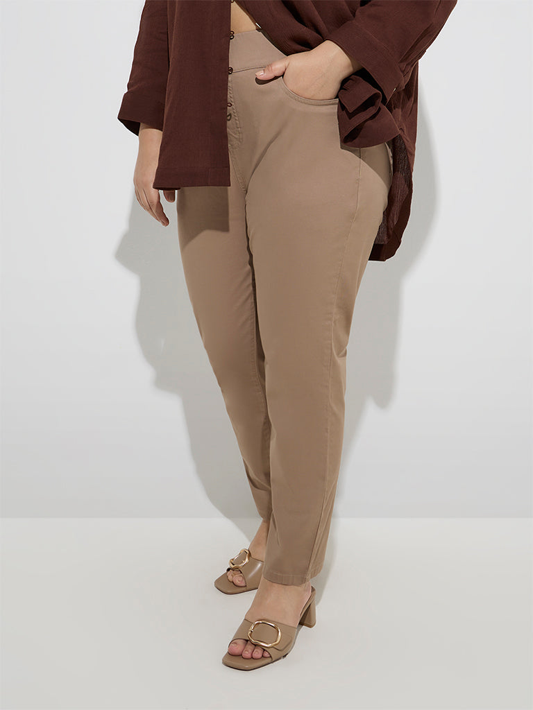 Gia Taupe High-Rise Cotton-Blend Jeggings - Image 2