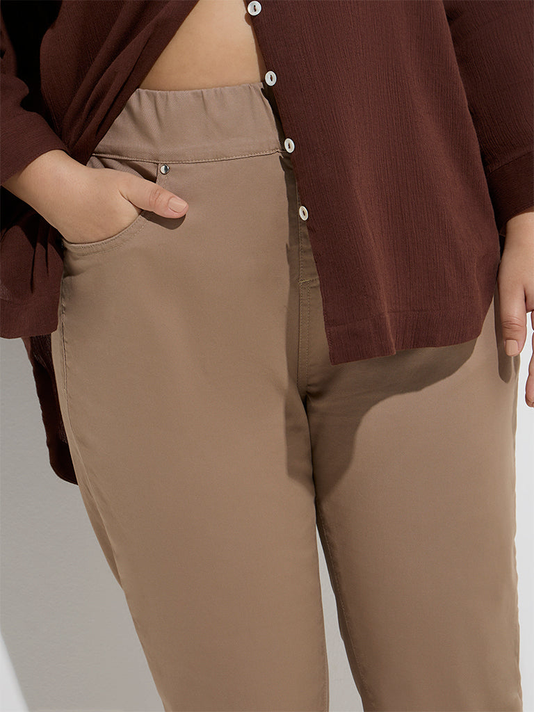 Gia Taupe High-Rise Cotton-Blend Jeggings - Image 3