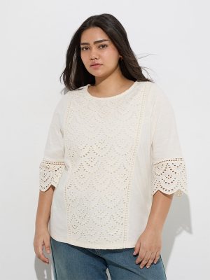 Gia Off-White Schiffli Detailed Cotton Top