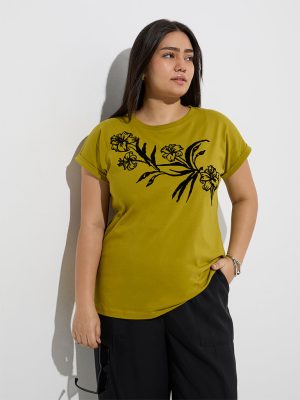 Gia Green Floral Detailed Cotton T-Shirt