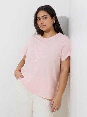 Gia Light Pink Floral Design Cotton T-Shirt