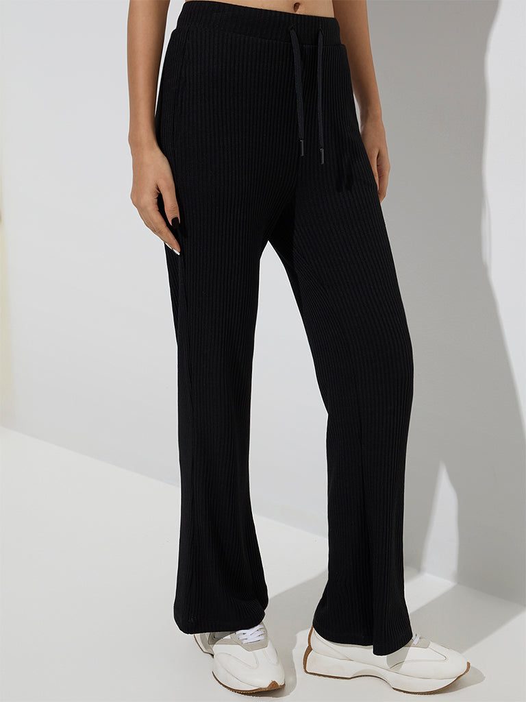 Studiofit Black Textured High-Rise Flared Track Pants - Image 2