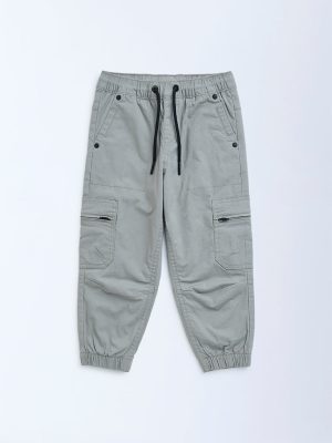 HOP Kids Grey High-Rise Cotton-Blend Joggers