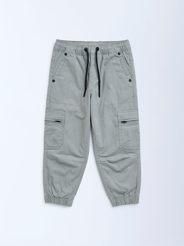 HOP Kids Grey High-Rise Cotton-Blend Joggers