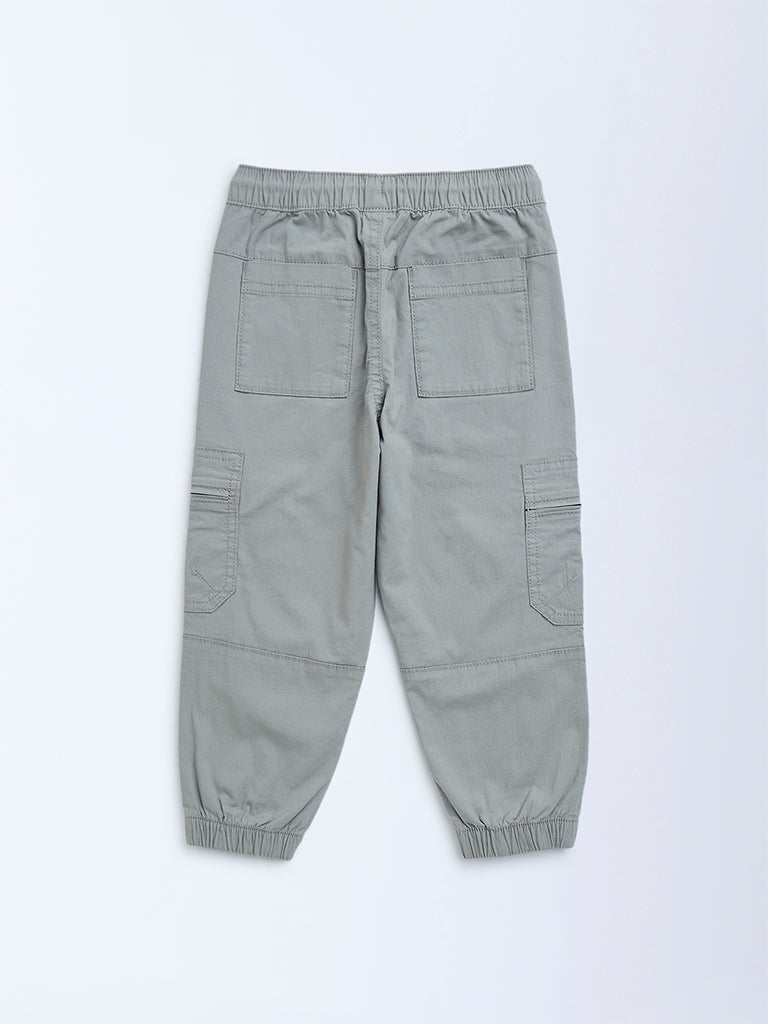 HOP Kids Grey High-Rise Cotton-Blend Joggers - Image 2
