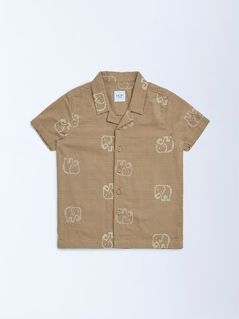 HOP Kids Taupe Animal Design Cotton Shirt - Image 4