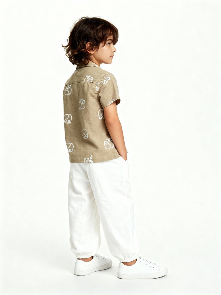 HOP Kids Taupe Animal Design Cotton Shirt - Image 3