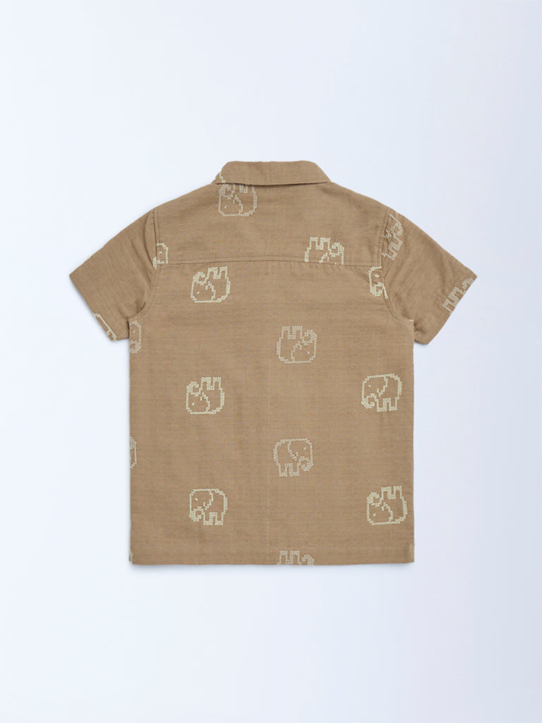 HOP Kids Taupe Animal Design Cotton Shirt - Image 5