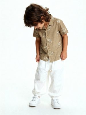 HOP Kids Taupe Animal Design Cotton Shirt