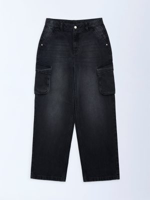 Y&F Kids Charcoal Washed Relaxed-Fit Mid-Rise Jeans