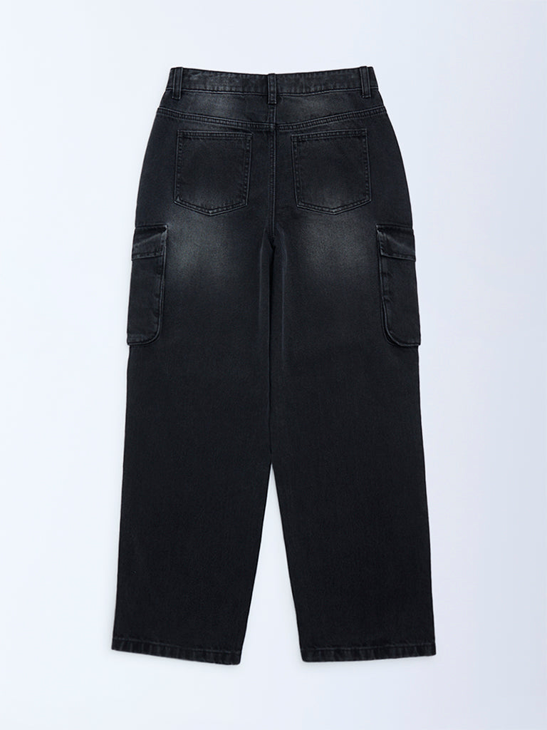 Y&F Kids Charcoal Washed Relaxed-Fit Mid-Rise Jeans - Image 2