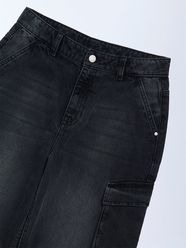 Y&F Kids Charcoal Washed Relaxed-Fit Mid-Rise Jeans - Image 3