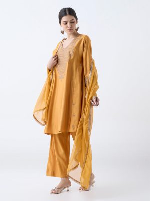 Vark Mustard Embroidered A-Line Ethnic Set