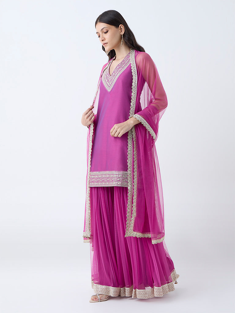 Vark Lilac Embroidered Straight Cotton-Blend Ethnic Set - Image 2