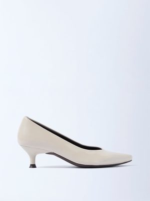 LUNA BLU Ivory Solid Pointy Kitten-Heel Shoes