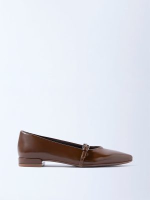 LUNA BLU Brown Solid Buckle-Detailed Mary Jane Shoes