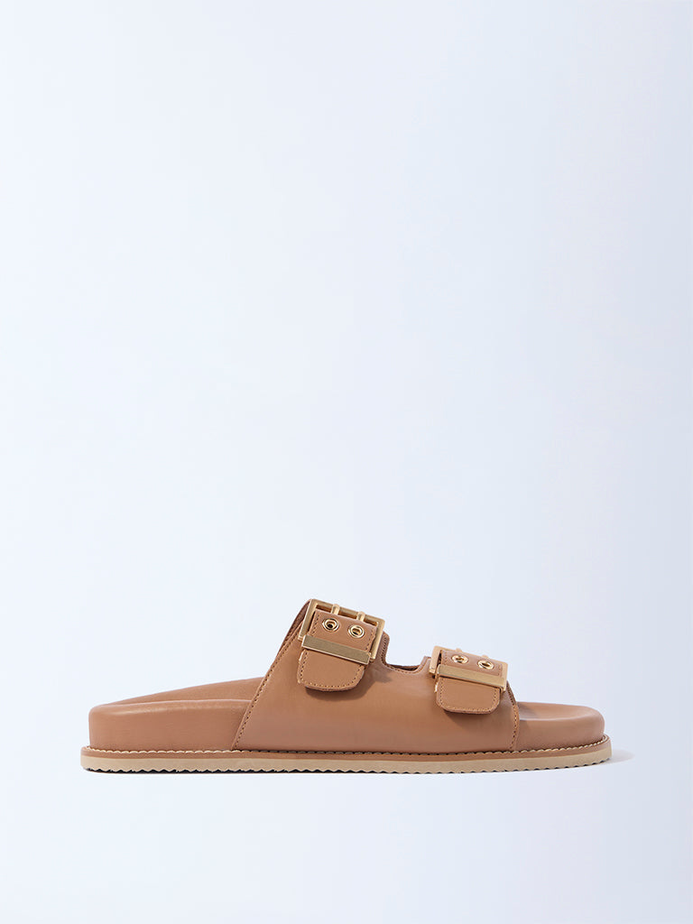 LUNA BLU Tan Slip-On Comfort Sandals
