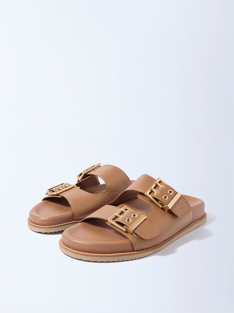 LUNA BLU Tan Slip-On Comfort Sandals - Image 2