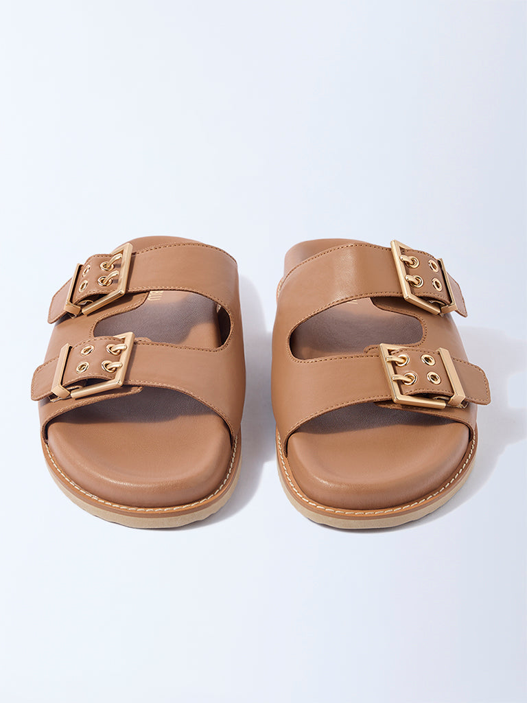 LUNA BLU Tan Slip-On Comfort Sandals - Image 3