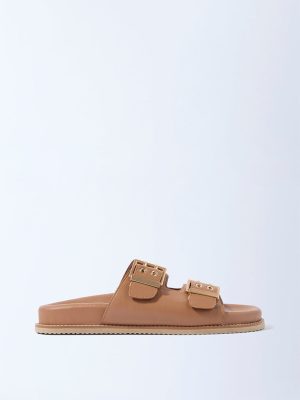 LUNA BLU Tan Slip-On Comfort Sandals