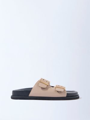 LUNA BLU Taupe Slip-On Comfort Sandals