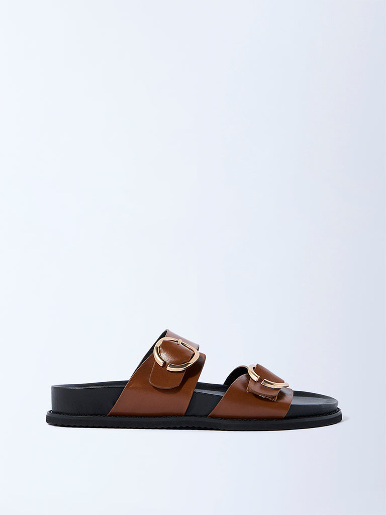 LUNA BLU Tan Slip-On Sandals
