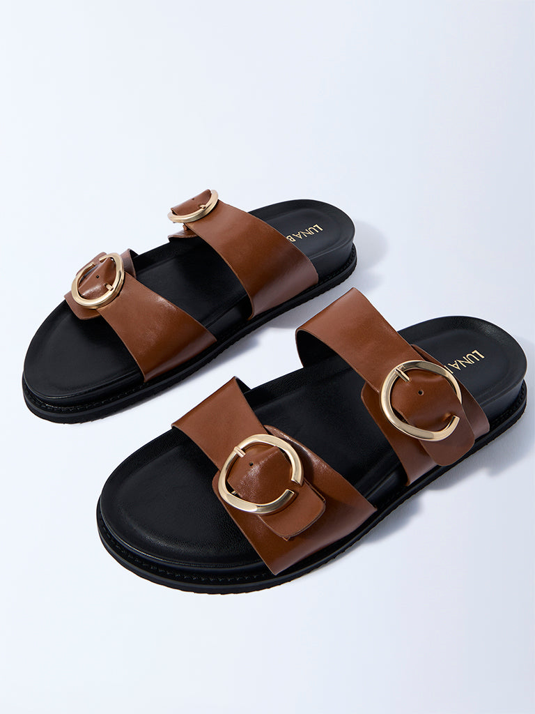 LUNA BLU Tan Slip-On Sandals - Image 3
