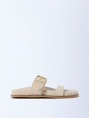 LUNA BLU Ivory Dual-Strap Slip-On Sandals
