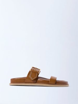 LUNA BLU Tan Dual-Strap Slip-On Sandals