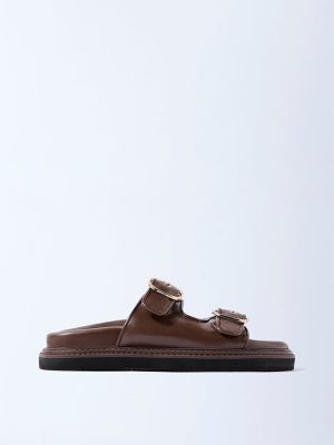 LUNA BLU Brown Dual-Strap Slip-On Sandals