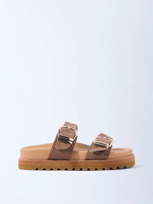 LUNA BLU Brown Suede Slip-On Comfort Sandals