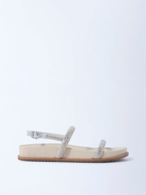 LUNA BLU Ivory Diamante Embellished Comfort Sandals