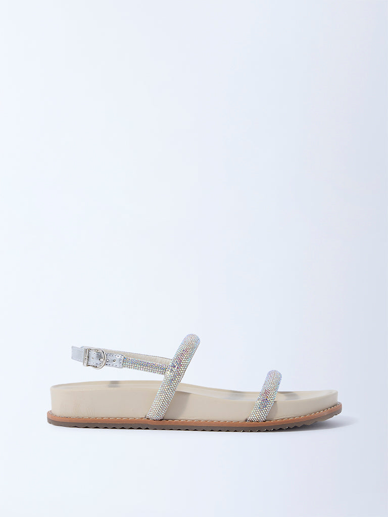 LUNA BLU Ivory Diamante Embellished Comfort Sandals