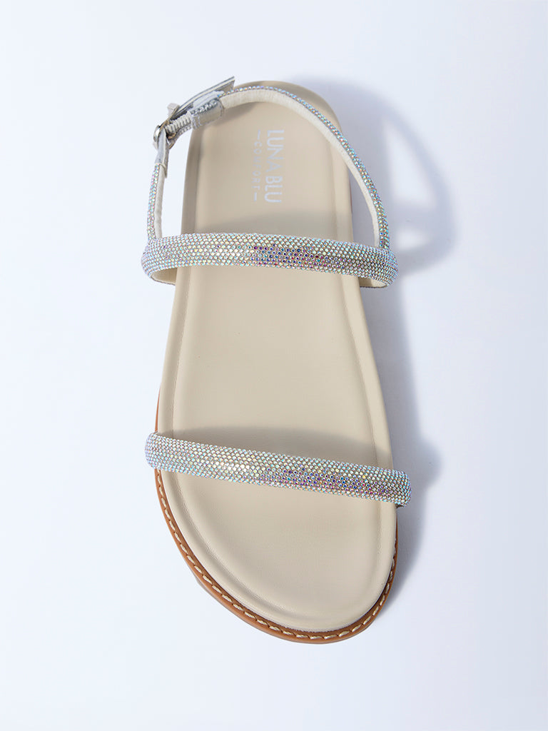 LUNA BLU Ivory Diamante Embellished Comfort Sandals - Image 3