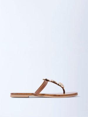 LUNA BLU Tan Hardware-Detailed Thong Strap Sandals
