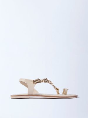 LUNA BLU Ivory Molten Floral Detailed Sandals