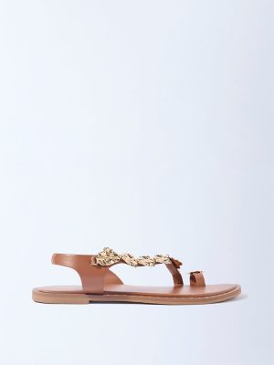 LUNA BLU Tan Molten Floral Detailed Sandals