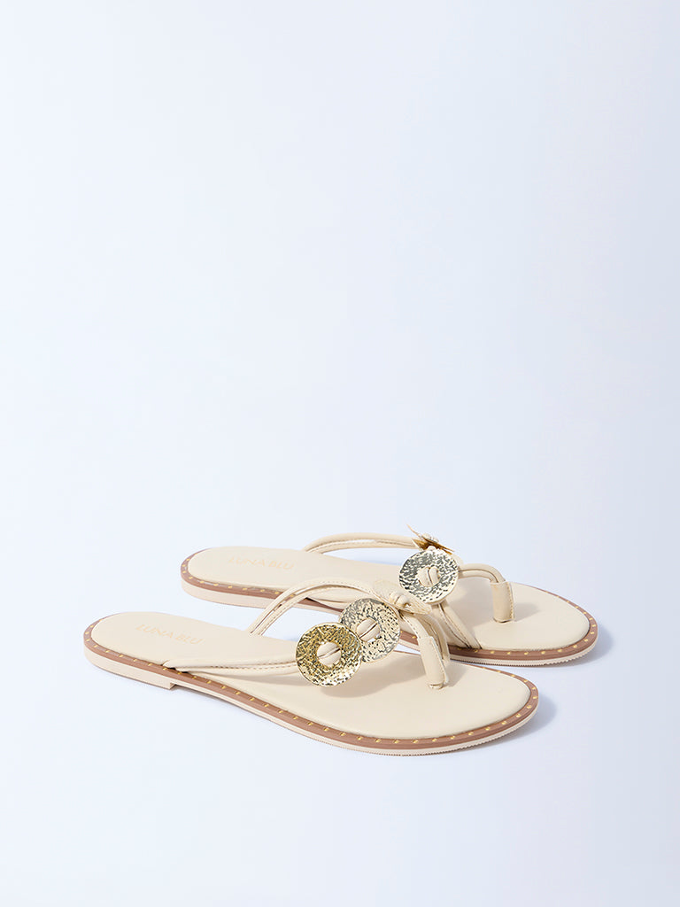 LUNA BLU Ivory Metallic Disc Flip-Flops - Image 2