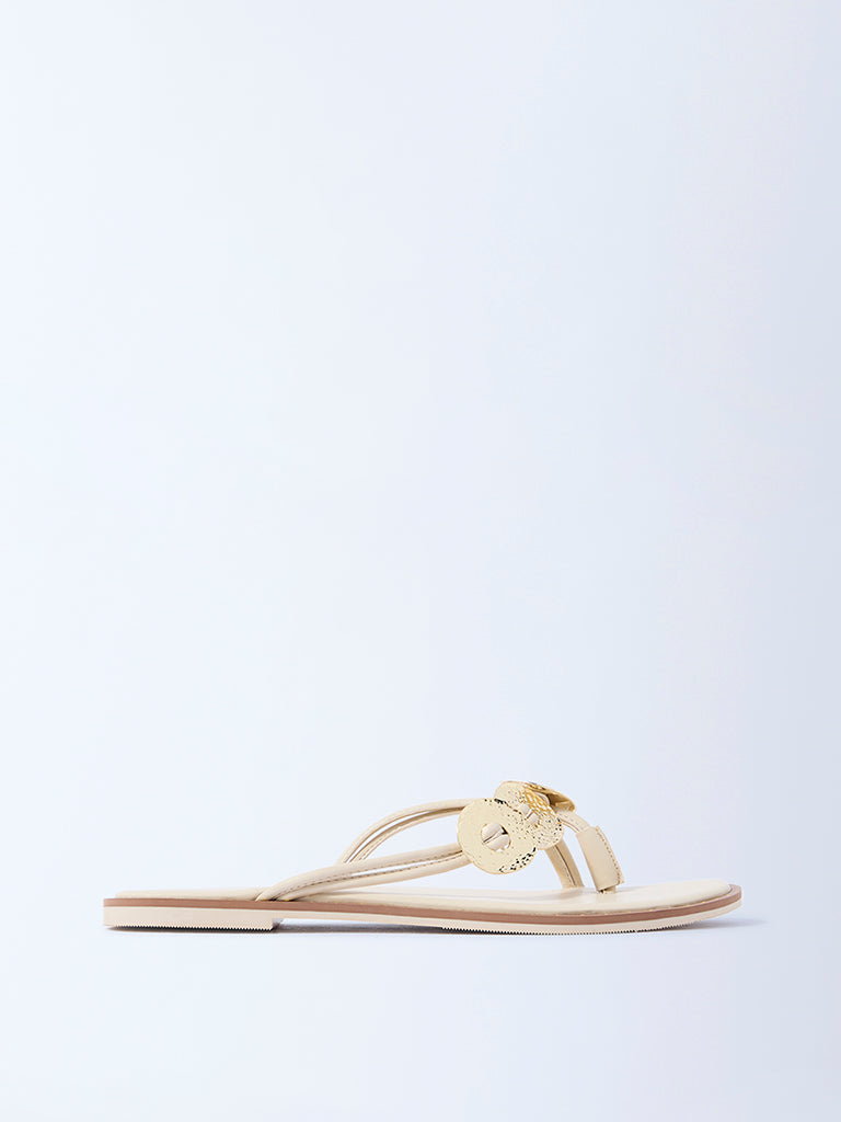 LUNA BLU Ivory Metallic Disc Flip-Flops