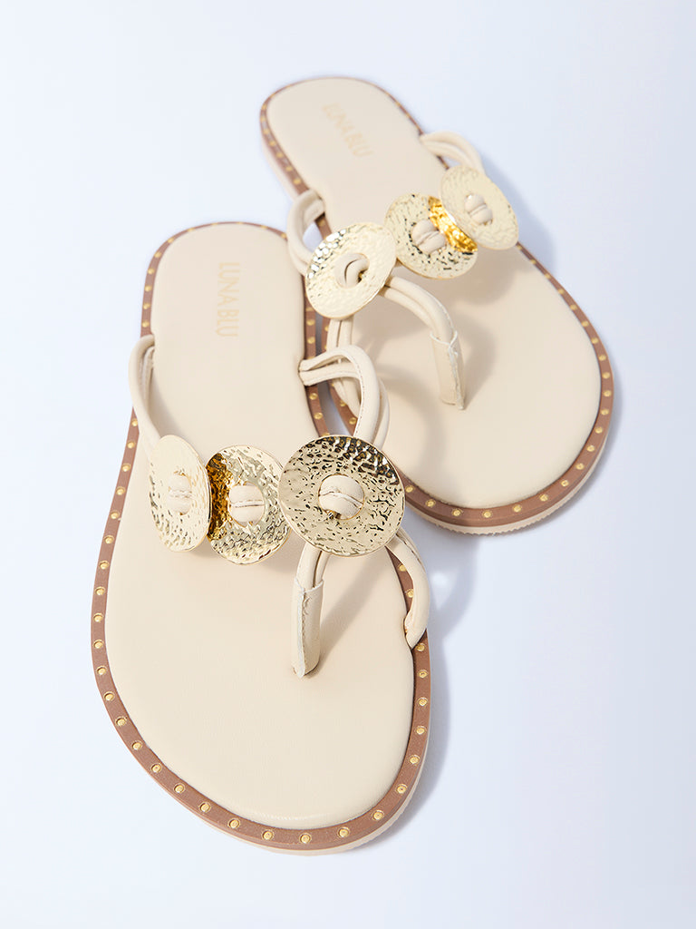 LUNA BLU Ivory Metallic Disc Flip-Flops - Image 3