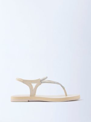 LUNA BLU Ivory Diamante-Detailed Slingback Sandals