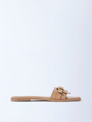 LUNA BLU Beige Buckle-Detailed Slides
